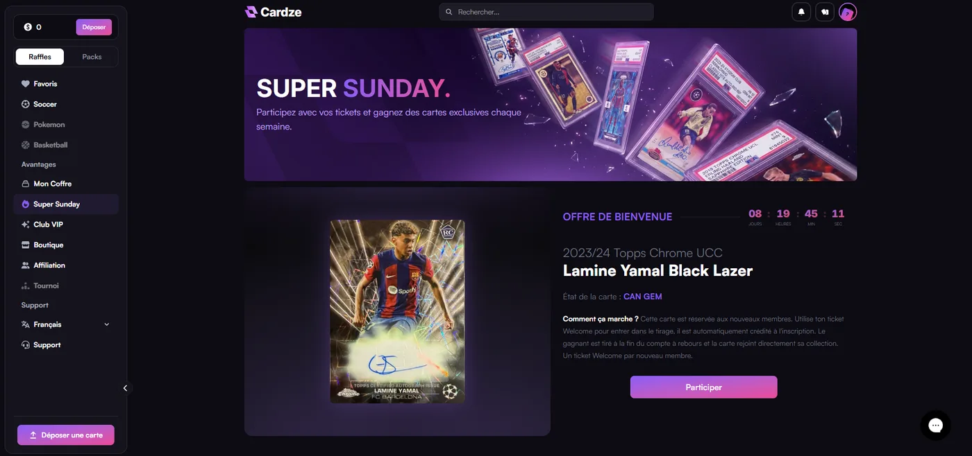 Super Sunday Cardze : tirage hebdomadaire avec carte exclusive Lamine Yamal
